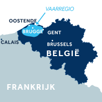 De kaart laat ziet waar de vaarvakantieregio Vlaanderen in België zich bevindt
